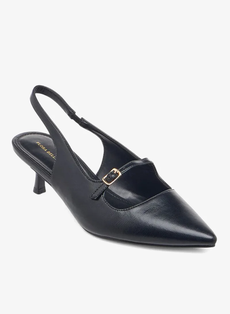 Flora Bella By Shoexpress Textured Slip-On Pointed Toe Shoes with Kitten Heels