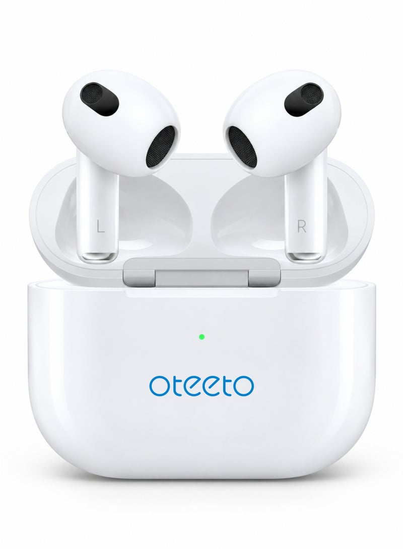 Oteeto True Wireless Earbuds, Bluetooth 5.4, Noise Cancellation, Bass Effect, Long Battery Life, Wireless Stereo Earphones with Charging Case, OT108 White - Image 1