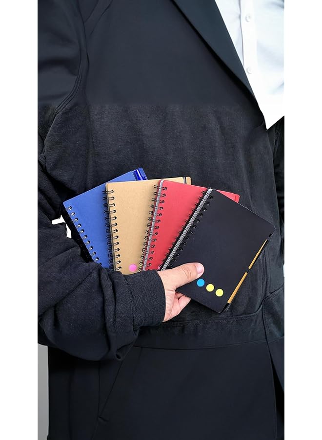 erorex 4 Pack Spiral Notebook Steno Pads With Pen Holder And Accessories Lined Notepad Sticky Notes Page Marker Tabs Small Pocket Notebooks With Kraft Paper Cover  - Image 5