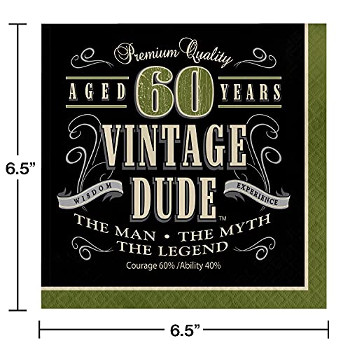 Creative Converting 16 Count Vintage Dude 60th Birthday Lunch Napkins - 661667 - Image 3