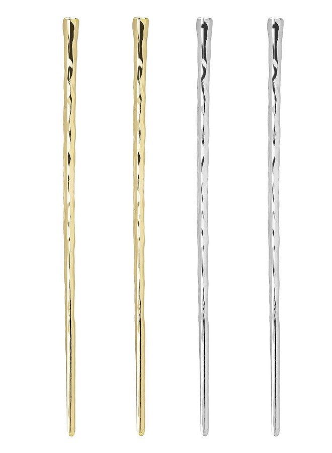 RAYNAG 4-Piece Bun Hair Sticks Metal Hair Chopsticks Charms Girl Women Hair Pin, Alloy Hair Pick, Gold and Silver - Image 1