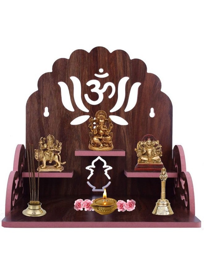 G Gojeeva Gojeeva Wood Hand Crafted Om with Lotus Pattern Office Temple for Puja Temple for Home and Office l Devghar Puja l Wooden Mandir (Brown-2) (Pack of 1)  - Image 1