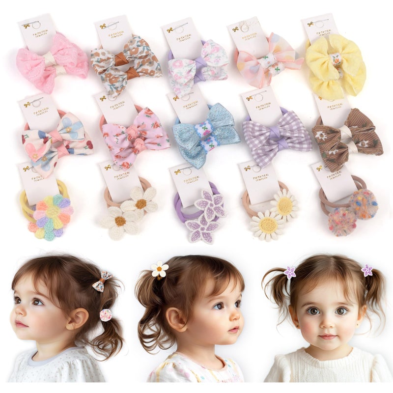 BIANHUAN 30pcs 1.2 Inches Baby Hair Ties with Bows Elastics Ponytail Holders Bows Tiny Rubber Ribbon Hair Bands For Girls Infants Hair Accessories - Image 1