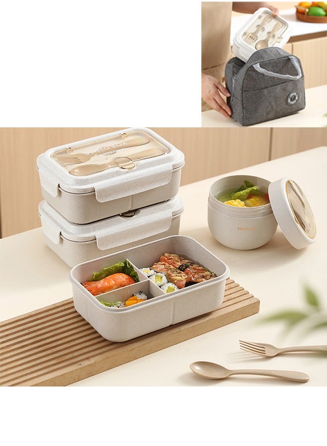 bbet Lunch Box with Bag, Leak-proof Bento Box Set with Soop Cup,Spoon and Fork for Kids, Lunch Box for Office with Tiffin Bag لانش بوكسTiffin Box Set with Lunch Box Bag for Adult Mens Ladies Minimalist Design Food Storage Box (Khaki Set）  - Image 1