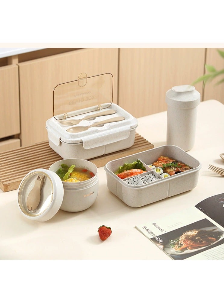 bbet Lunch Box with Bag, Leak-proof Bento Box Set with Soop Cup,Spoon and Fork for Kids, Lunch Box for Office with Tiffin Bag لانش بوكسTiffin Box Set with Lunch Box Bag for Adult Mens Ladies Minimalist Design Food Storage Box (Khaki Set）  - Image 4