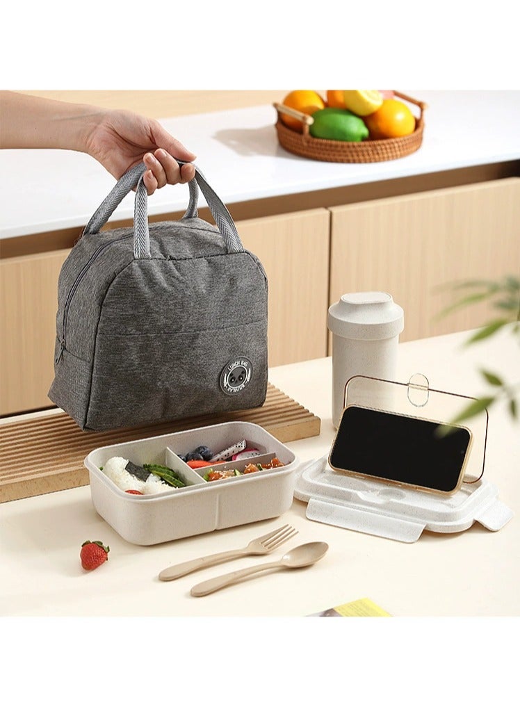 bbet Lunch Box with Bag, Leak-proof Bento Box Set with Soop Cup,Spoon and Fork for Kids, Lunch Box for Office with Tiffin Bag لانش بوكسTiffin Box Set with Lunch Box Bag for Adult Mens Ladies Minimalist Design Food Storage Box (Khaki Set）  - Image 5