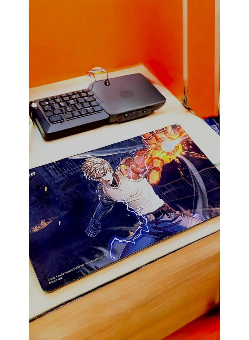 Large Extended Gaming Mouse Pad Featuring characters from the anime series One-Punch Man, specifically Genos and presumably Saitama (implied by the fiery punch ) 700 x 400 × 3mm. - Image 2