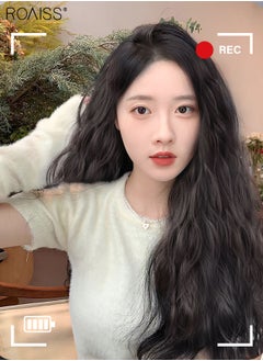 roaiss V-Shaped Brown Black Hair Extensions, One Piece Wavy Hair Extension with 4 Clips, Heat Resistant Synthetic Hairpiece for Women Girls  - Image 2
