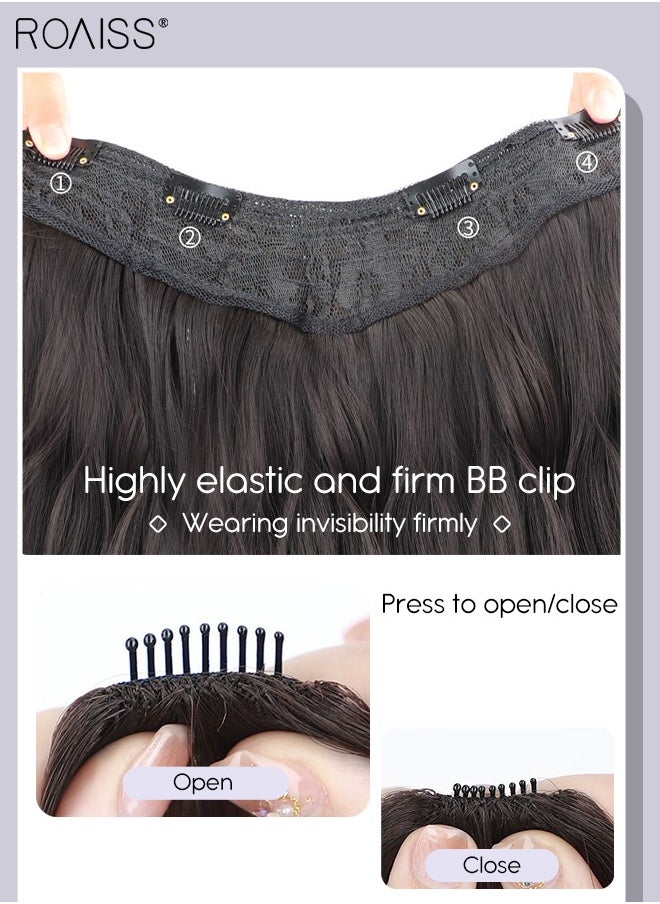 roaiss - V-Shaped Brown Black Hair Extensions, One Piece Wavy Hair Extension with 4 Clips, Heat Resistant Synthetic Hairpiece for Women Girls - Image 1