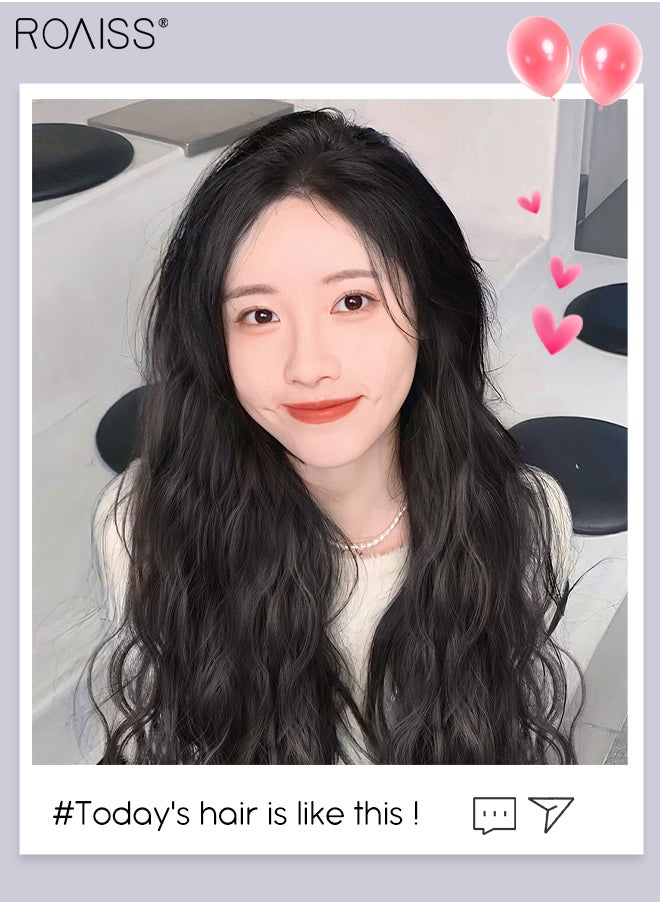 roaiss - V-Shaped Brown Black Hair Extensions, One Piece Wavy Hair Extension with 4 Clips, Heat Resistant Synthetic Hairpiece for Women Girls - Image 1