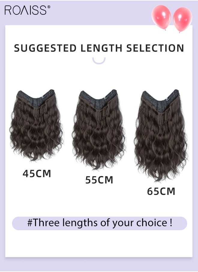 roaiss - V-Shaped Brown Black Hair Extensions, One Piece Wavy Hair Extension with 4 Clips, Heat Resistant Synthetic Hairpiece for Women Girls - Image 1