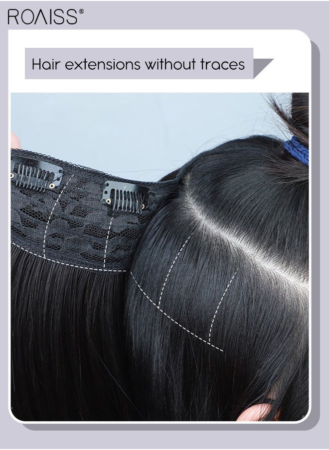roaiss - V-Shaped Brown Black Hair Extensions, One Piece Wavy Hair Extension with 4 Clips, Heat Resistant Synthetic Hairpiece for Women Girls - Image 1