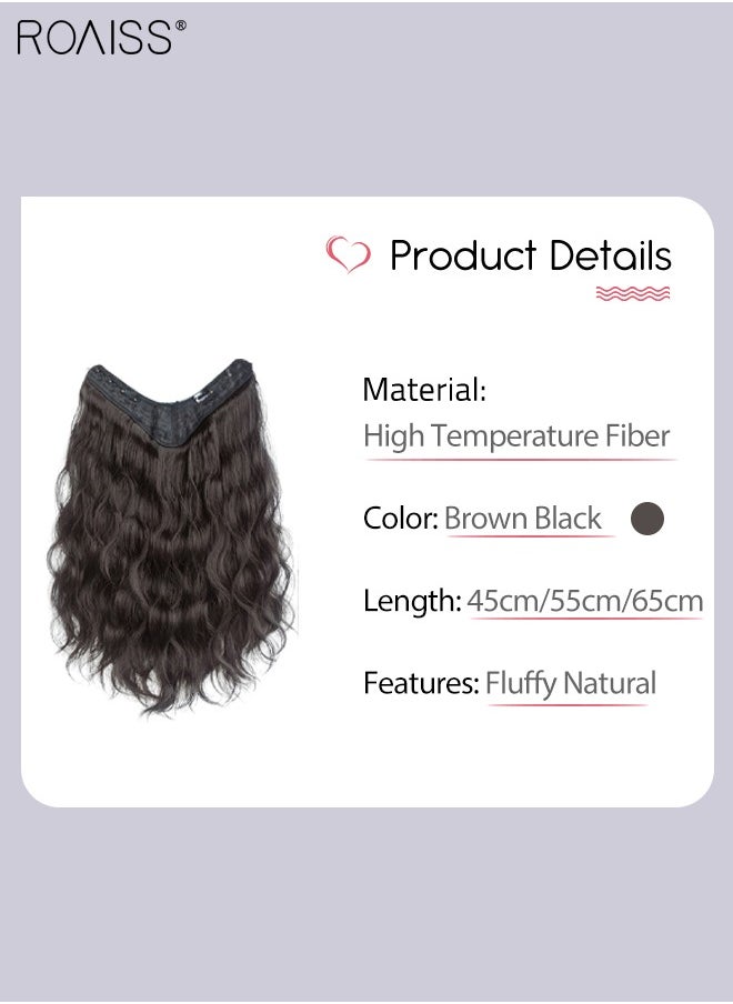roaiss - V-Shaped Brown Black Hair Extensions, One Piece Wavy Hair Extension with 4 Clips, Heat Resistant Synthetic Hairpiece for Women Girls - Image 1