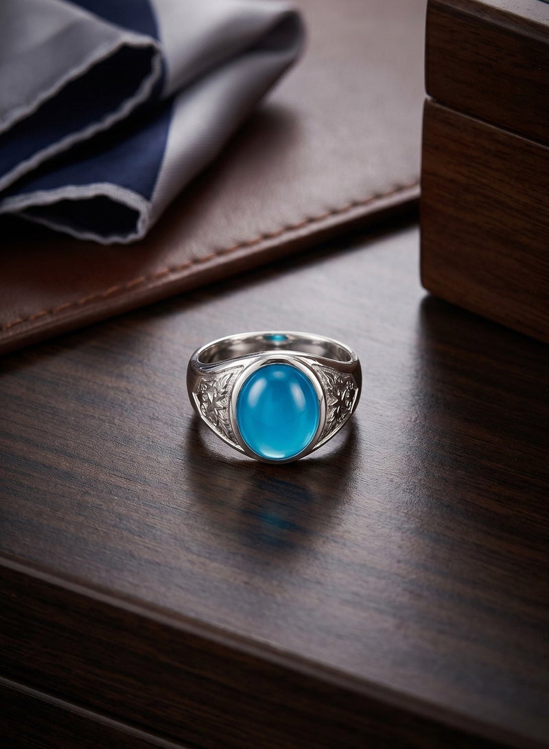 Elegant Silver Tone Ring Featuring a Stunning Round Turquoise Blue Stone Focal Charm, Sophisticated Casual Minimalist Jewelry Accessory for Daily Wear - Image 3