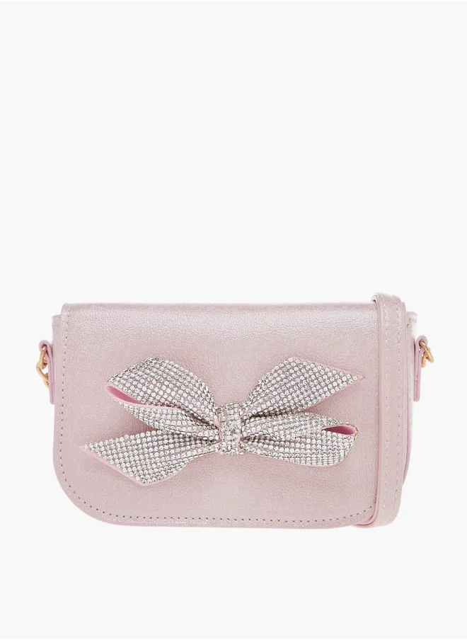 Celeste Girls Bow Embellished Crossbody Bag with Chain Detail Strap and Flap Closure