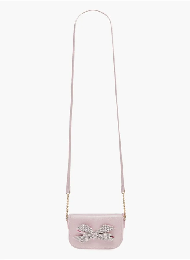 Celeste Girls Bow Embellished Crossbody Bag with Chain Detail Strap and Flap Closure