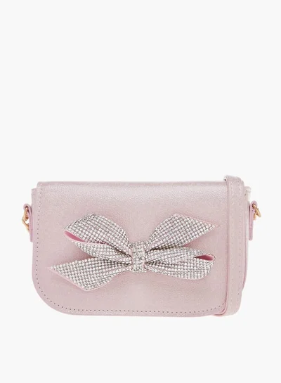 Celeste Girls Bow Embellished Crossbody Bag with Chain Detail Strap and Flap Closure