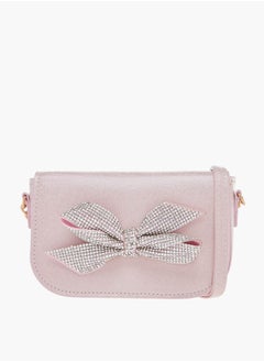 Girls Bow Embellished Crossbody Bag with Chain Detail Strap and Flap Closure
