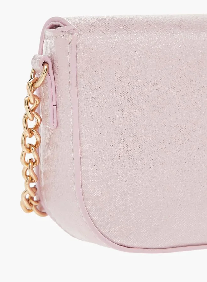 Celeste Girls Bow Embellished Crossbody Bag with Chain Detail Strap and Flap Closure