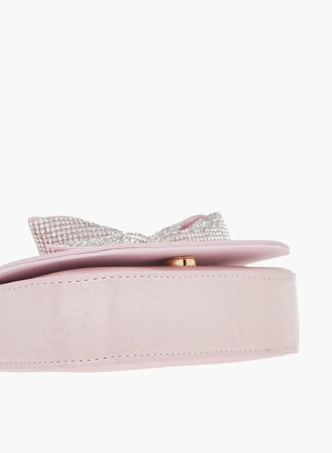 Celeste Girls Bow Embellished Crossbody Bag with Chain Detail Strap and Flap Closure