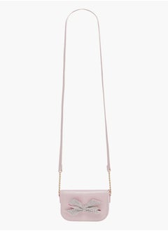 Celeste Girls Bow Embellished Crossbody Bag with Chain Detail Strap and Flap Closure  - Image 2