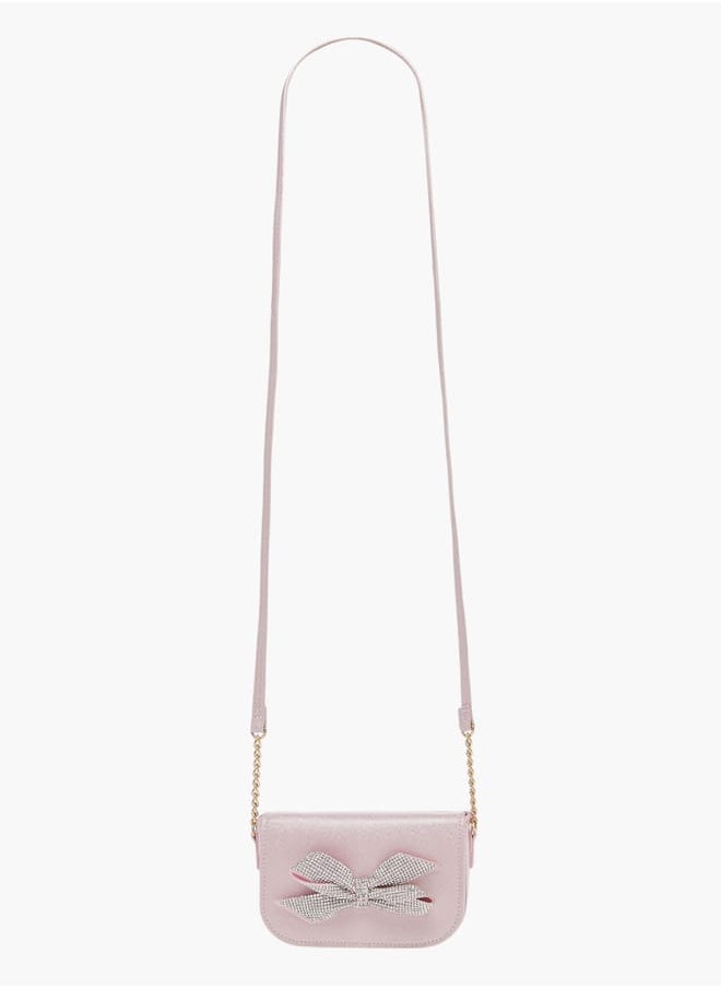 Celeste - Girls Bow Embellished Crossbody Bag with Chain Detail Strap and Flap Closure - Image 1