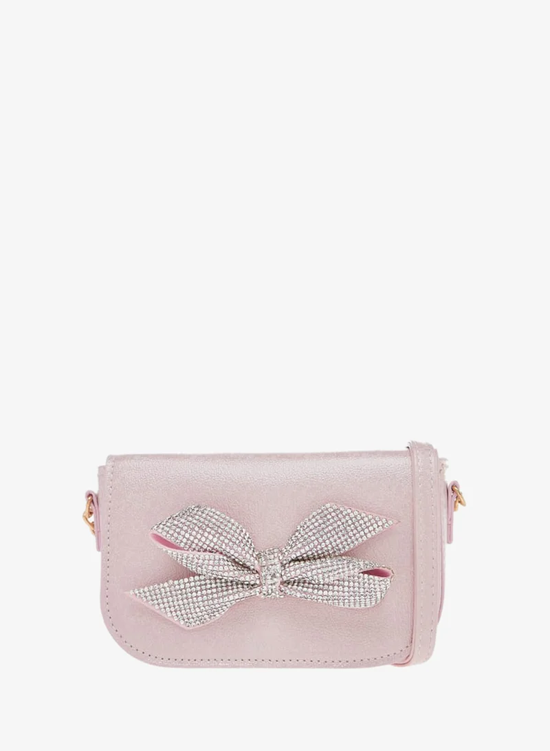 Celeste Girls Bow Embellished Crossbody Bag with Chain Detail Strap and Flap Closure