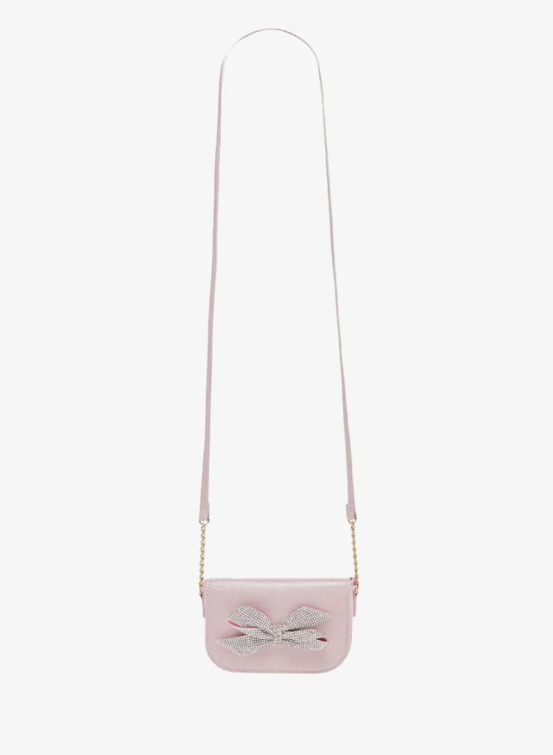 Celeste Girls Bow Embellished Crossbody Bag with Chain Detail Strap and Flap Closure