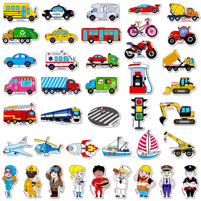 SpriteGru 40 PCS Vehicle Magnets Vehicles and Professions Fridge Magnets for KidsCommon Vehicles Airplane Boat  OccupationsMagnetic Transport Refrigerator Decors Educational Learning Toys for Toddlers