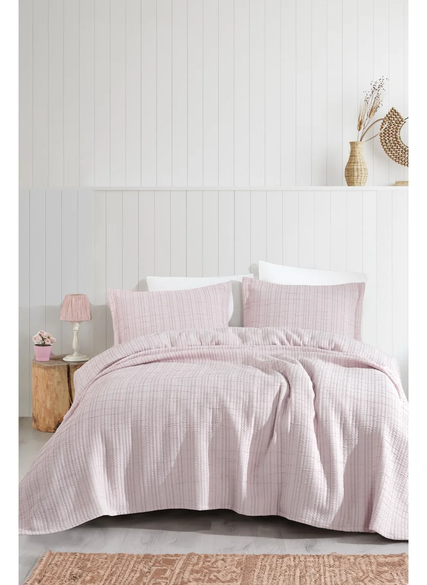 Elart Stripe Bedspread Double Rose Dried Rose