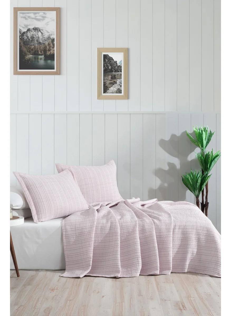 Elart Stripe Bedspread Double Rose Dried Rose