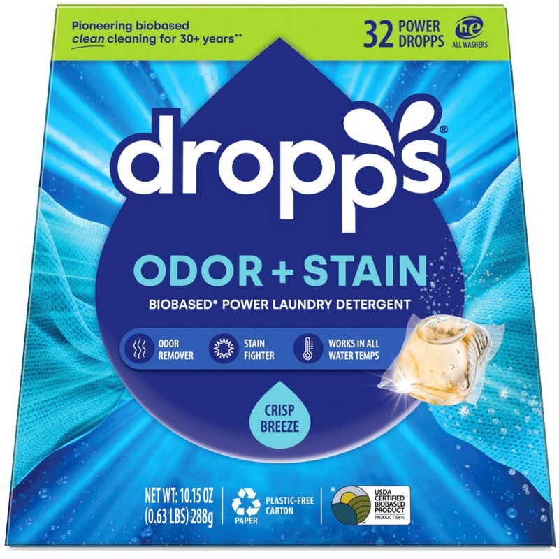 Dropps Odor & Stain Biobased Power Laundry Detergent Pods, Crisp Breeze HE Compatible Laundry Pods for Fresh Clothes - Laundry Soap Supplies & Recyclable Paperboard Packaging - Image 2