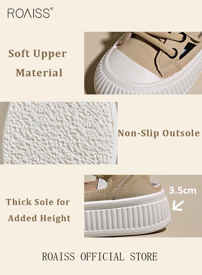 roaiss Women Stylish Platform Shoes, Low Top Lace up Board Shoes, Casual Versatile Sneakers for Ladies, Comfy Flat Shoes with Non-slip Soles, Suitable for Daily Wear and Outdoor Activities - Image 3