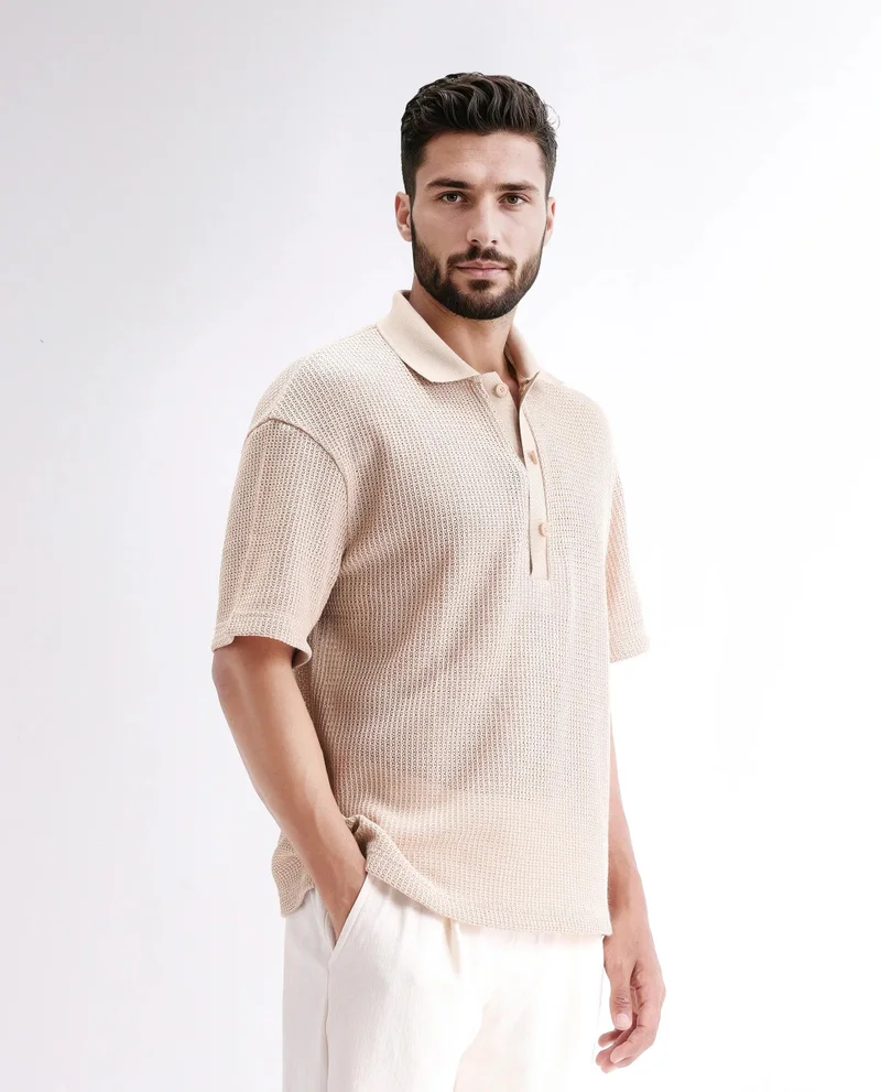 Rare Rabbit Men's Knitted Half Sleeve Shirt