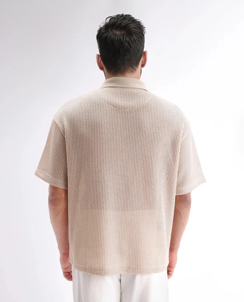 Rare Rabbit Men's Knitted Half Sleeve Shirt