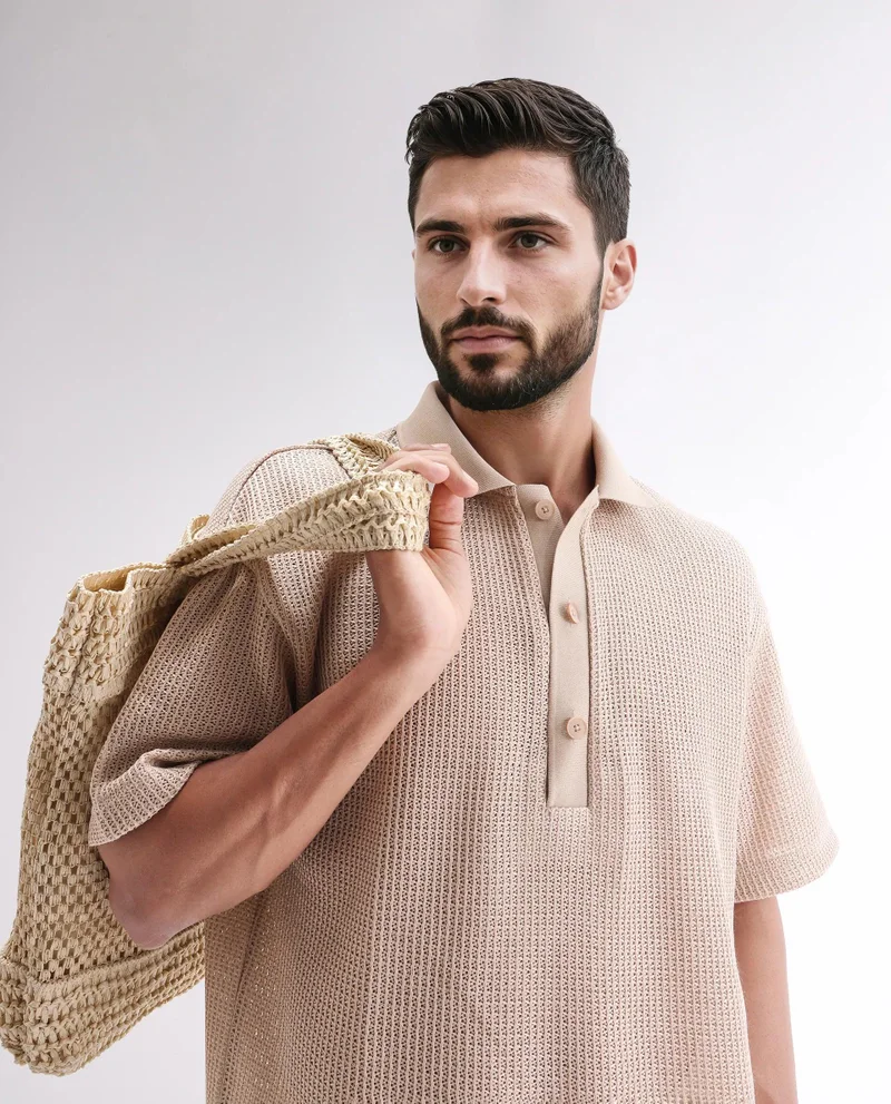 Rare Rabbit Men's Knitted Half Sleeve Shirt