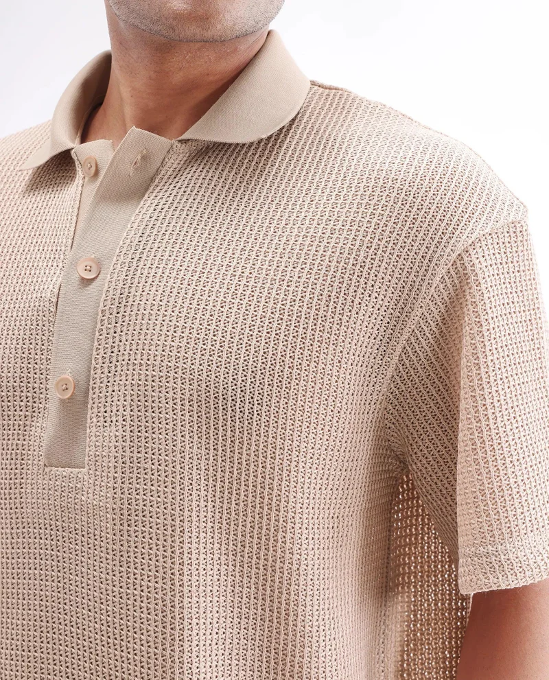 Rare Rabbit Men's Knitted Half Sleeve Shirt