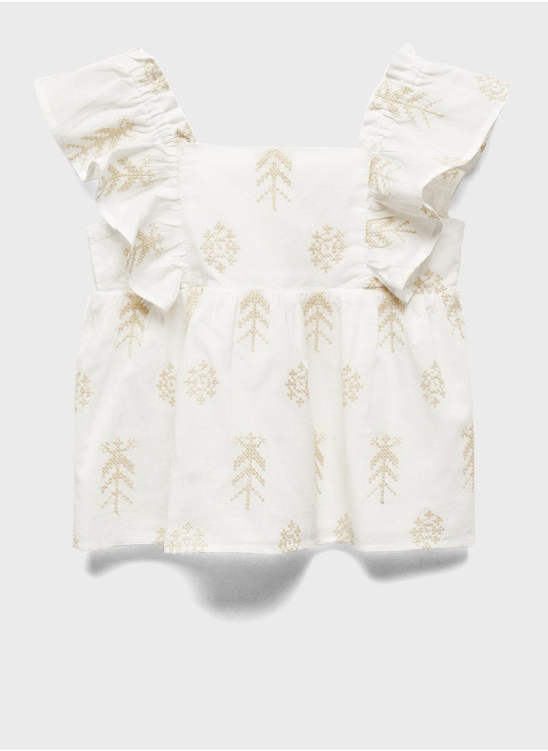 MANGO - Kids Embroidered Ruffle Top - Image 1