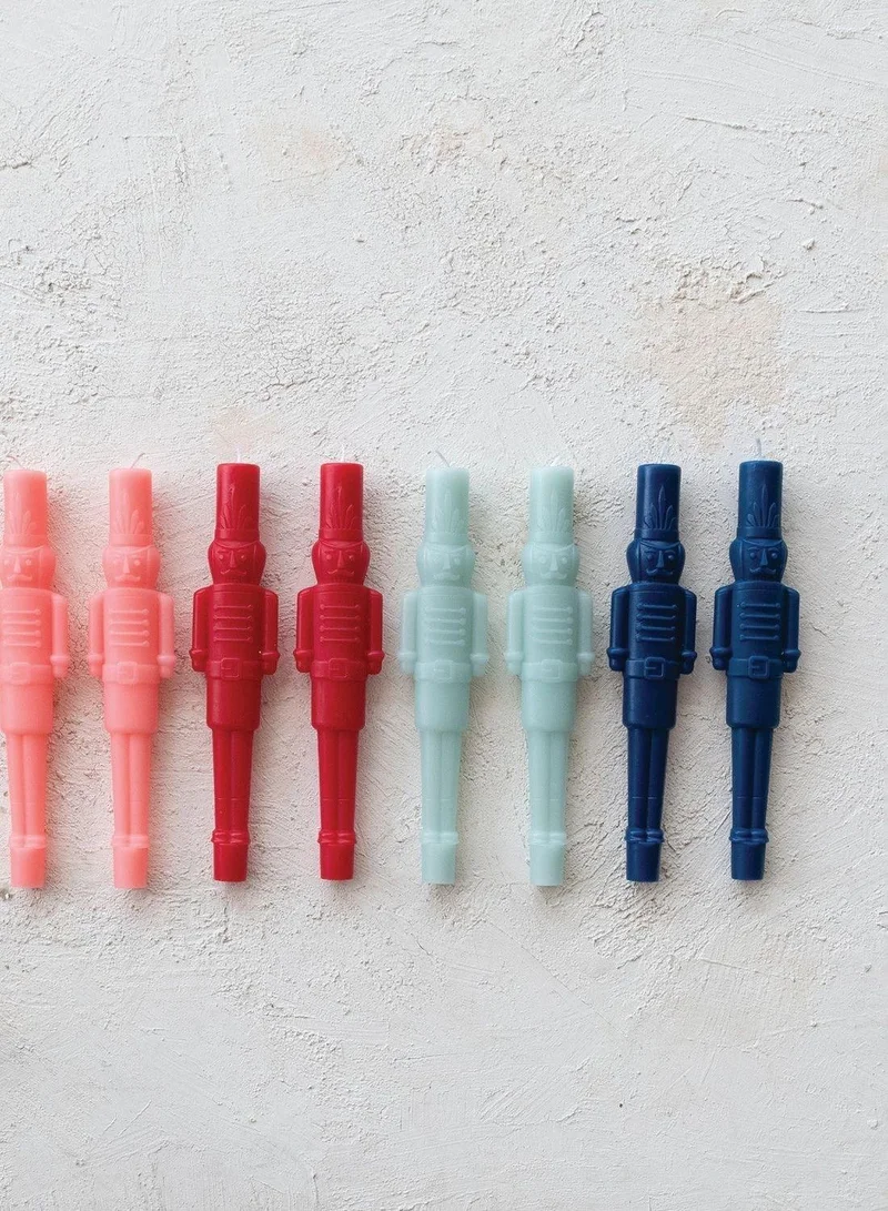 The Saffron Souk Set of 2 Mint Blue Nutcracker Shaped Taper Candles, Blue