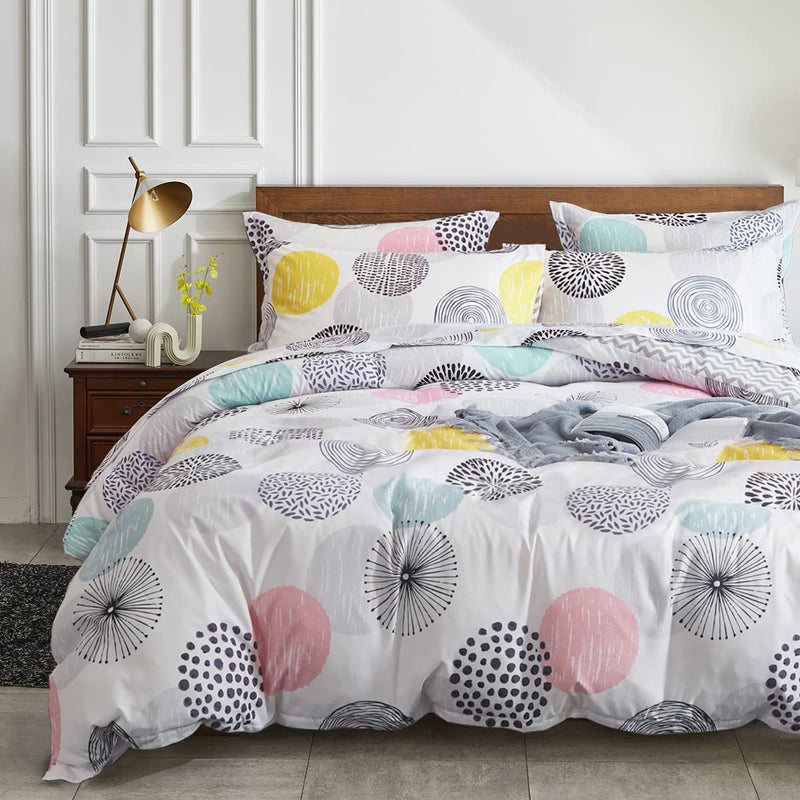 6 Pieces Comforter Sheet Set Twin Size Bed in a Bag Colorful Dots Style Soft Microfiber Spring Soft Bedding Set 1 Comforter 2 Pillow Shams 1 Flat Sheet 1 Fitted Sheet 1 Pillowcases