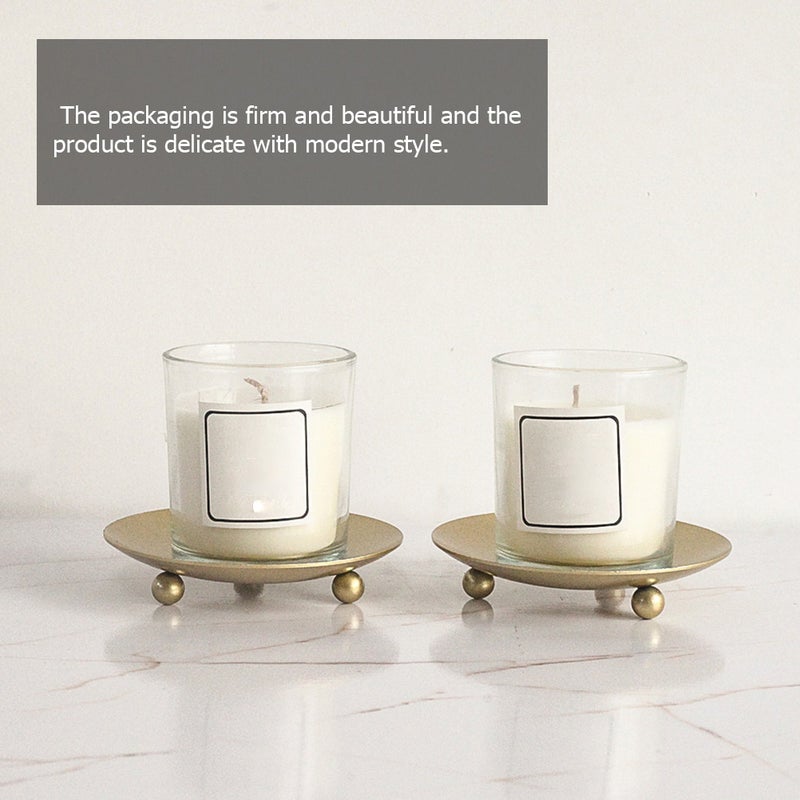 2 pcs Candle Table Tray Base Iron Tray Wedding Decoration Plate (Golden) - Image 4