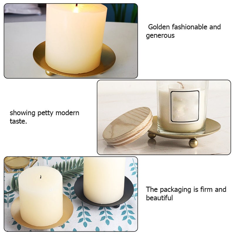 2 pcs Candle Table Tray Base Iron Tray Wedding Decoration Plate (Golden) - Image 2