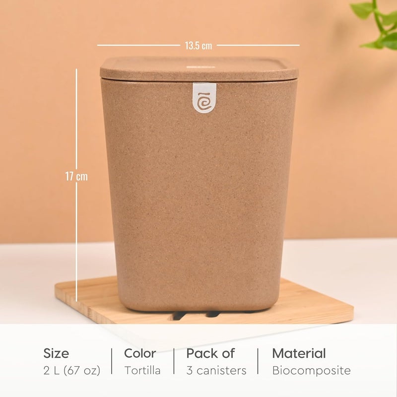 Eha Earth Friendly Kitchen Storage Jars Containers Sugar Tea Coffee Container Set of 3 2000 ml kitchen Container Boxs For Storage Made with Rice Husk Biocomposite Tortila - Image 2