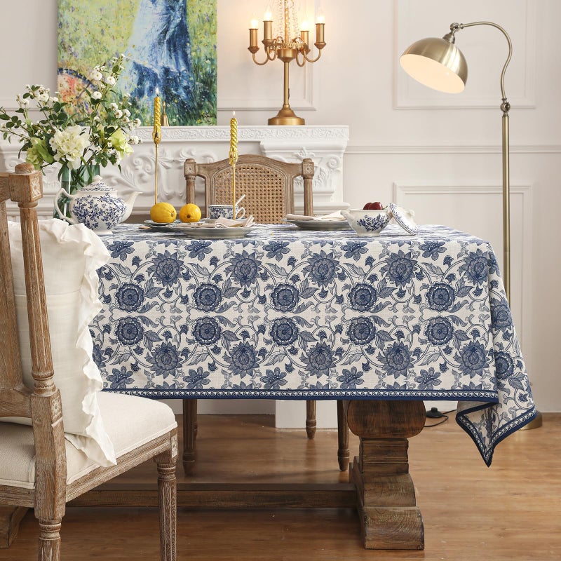 patdrea Designer Small Blue Tablecloth for Rectangle Table,Vintage Paisley Pattern Table Cloth,Decor Floral Cover Cloth for Kitchen Dining Christmas,Thanksgiving,Party,55"x71"-Lantang a - Image 2