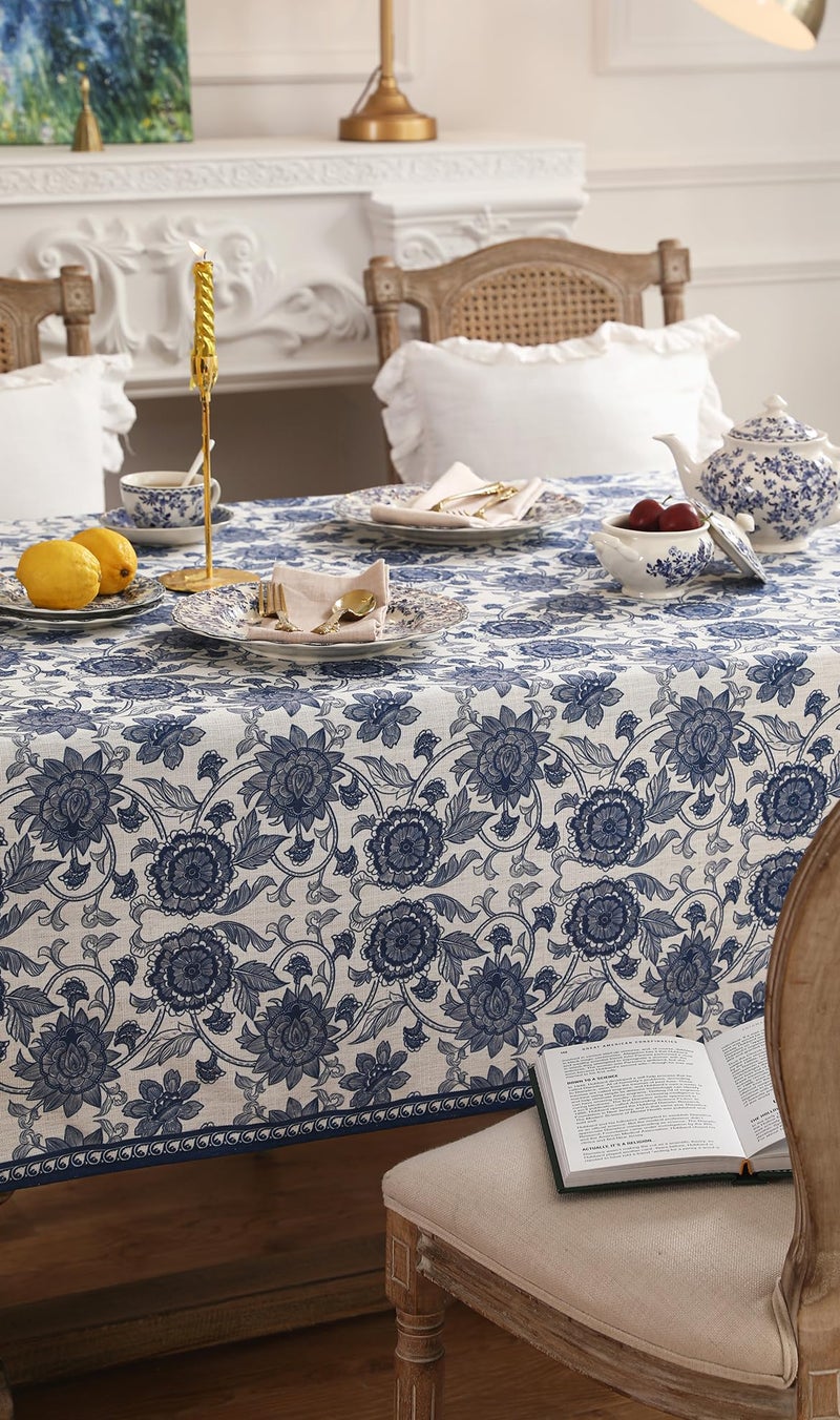 patdrea Designer Small Blue Tablecloth for Rectangle Table,Vintage Paisley Pattern Table Cloth,Decor Floral Cover Cloth for Kitchen Dining Christmas,Thanksgiving,Party,55"x71"-Lantang a - Image 4