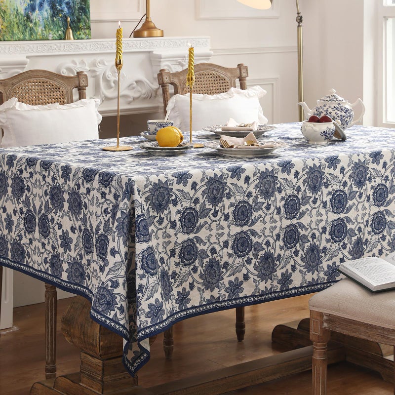 patdrea Designer Small Blue Tablecloth for Rectangle Table,Vintage Paisley Pattern Table Cloth,Decor Floral Cover Cloth for Kitchen Dining Christmas,Thanksgiving,Party,55"x71"-Lantang a - Image 3