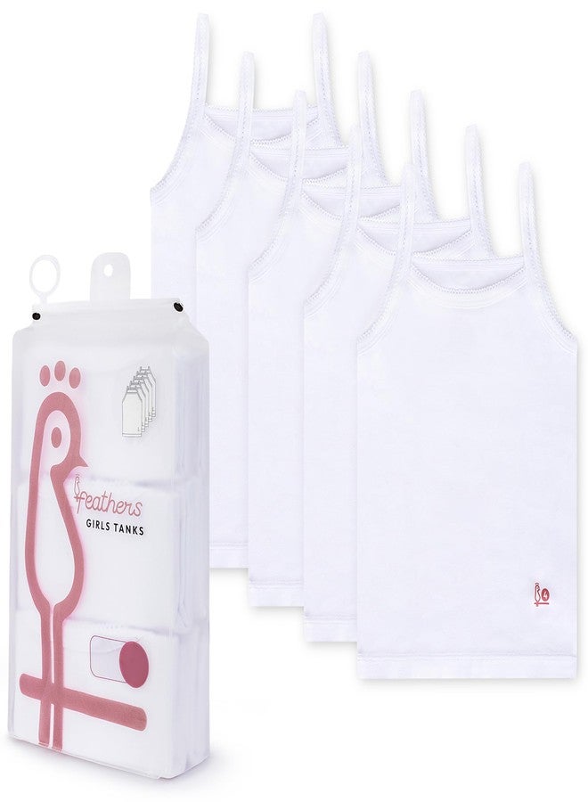 Feathers Girls Undershirts Tagless Camisoles - 5 pk Super Soft Cotton Cami Girls Tank Tops (Size 5, White) - Image 5
