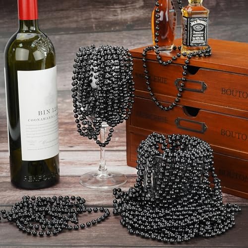 ZZYFGH 12Pcs Black Bead Necklace, 33'' 7mm Christmas Bead Necklaces, Mardi Gras Xmas Beaded Necklace Costume, Festival Parade Throw Accessories for Mardi Gras Party Christmas New Year Eve Festive Events - Image 5