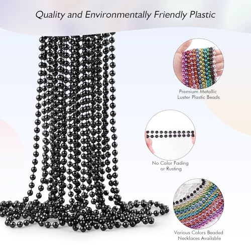 ZZYFGH 12Pcs Black Bead Necklace, 33'' 7mm Christmas Bead Necklaces, Mardi Gras Xmas Beaded Necklace Costume, Festival Parade Throw Accessories for Mardi Gras Party Christmas New Year Eve Festive Events - Image 3