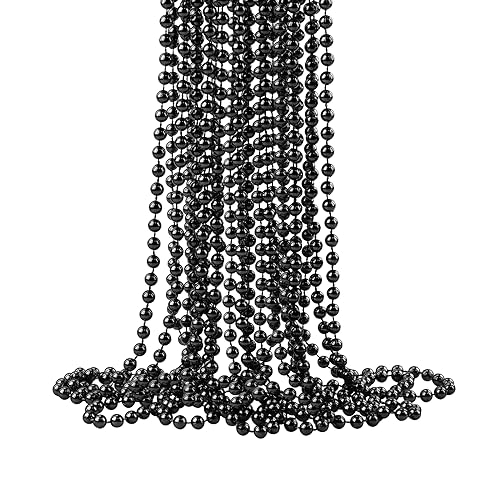 ZZYFGH 12Pcs Black Bead Necklace, 33'' 7mm Christmas Bead Necklaces, Mardi Gras Xmas Beaded Necklace Costume, Festival Parade Throw Accessories for Mardi Gras Party Christmas New Year Eve Festive Events - Image 1